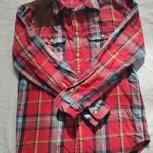 Polo Ralph Lauren Mens Size S Plaid With Shoulder Patch Long Sleeve Button Down